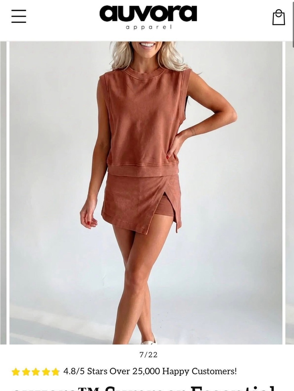 Auvora Rust Brown Asymmetrical Mini Skirt Set